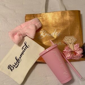Bridesmaid Gift Set with Gold Tote and Pink Accessories